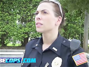huge-chested brunette cops sate a ebony boy
